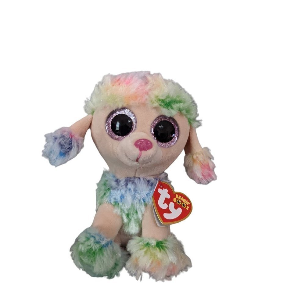 Ty Beanie Boos Rainbow Poodle‎ Plush Multi-Color Glitter Eyes 6 Inch NWT